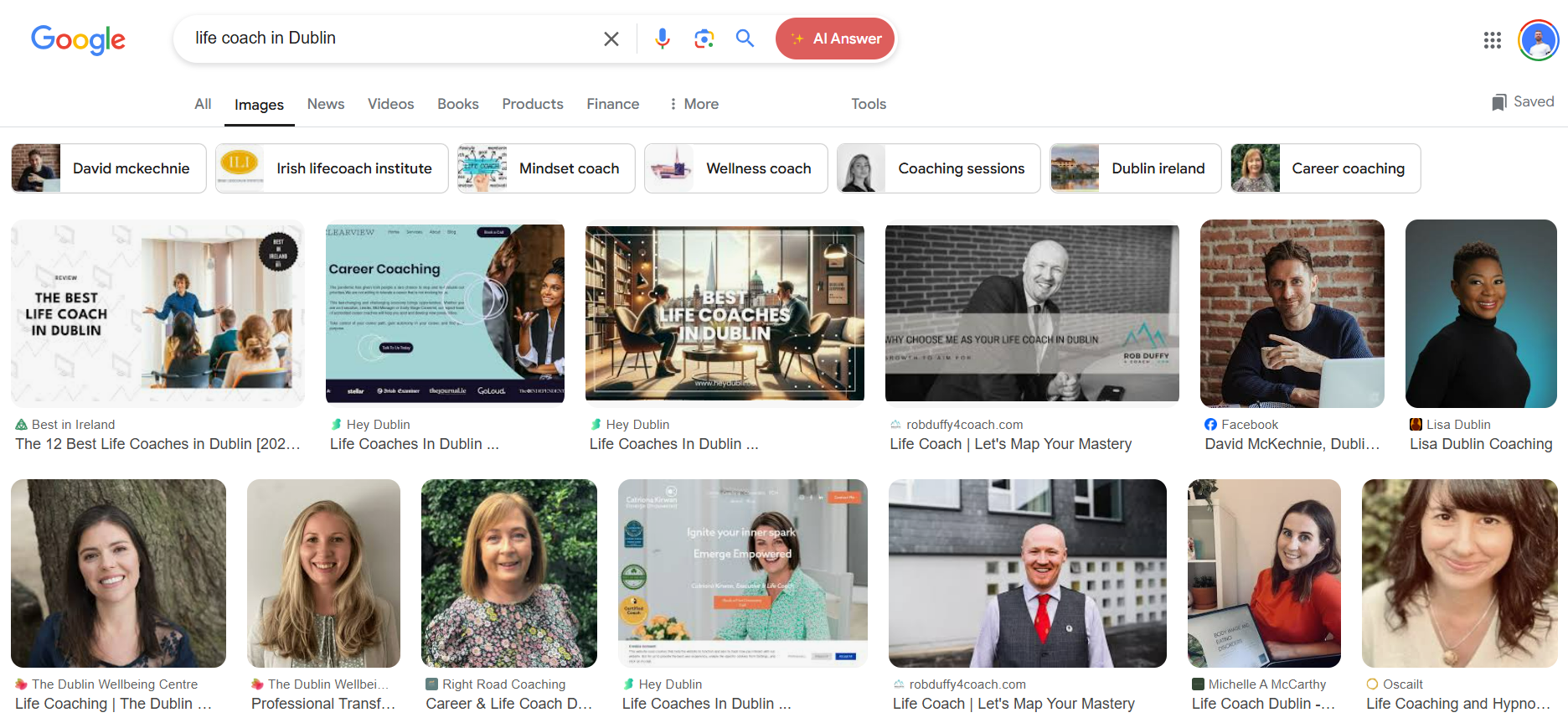 SEO for life coaches Google Images Dublin Ireland